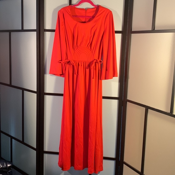 Toni Todd long red vintage 70's dress rainbow - Picture 2 of 8